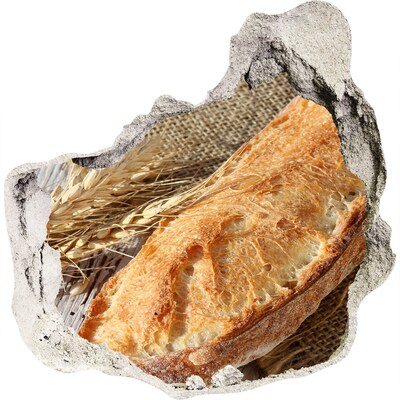 3D muursticker effect gat in de muur Brood met graan op de achtergrond