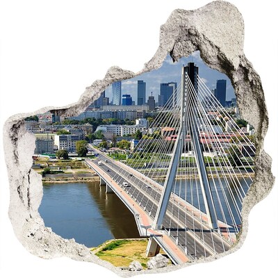 3D muursticker effect gat in de muur Brug in Warschau