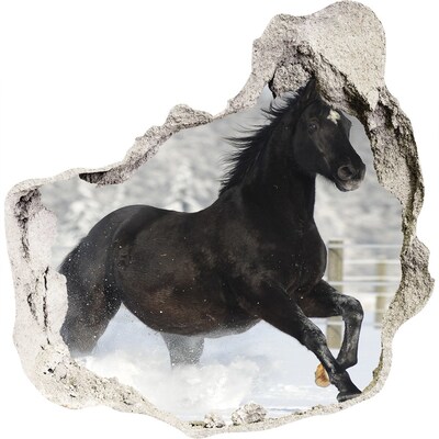 Zelfklevende muursticker 3D gat Een galopperend paard in een winterlandschap