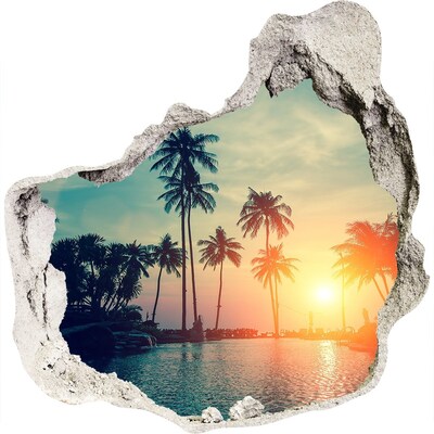 3D wandsticker gat in de muur Zonsondergang op een tropisch strand