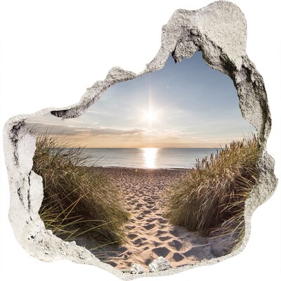 Zelfklevende muursticker 3D gat Zonsondergang boven het strand