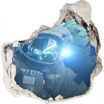 3D muursticker effect gat in de muur Astronaut in de ruimte