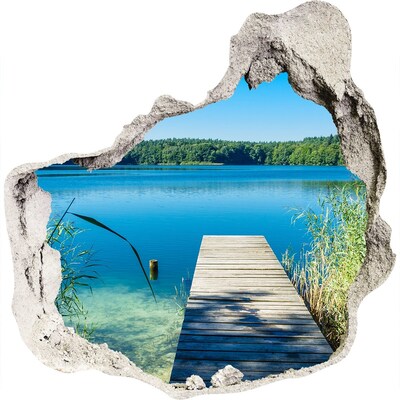 Zelfklevende muursticker 3D gat Een baai met een houten pier