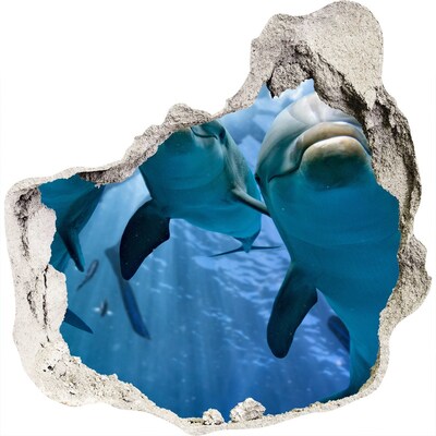 3D muursticker effect gat in de muur Onderwaterwereld met dolfijnen