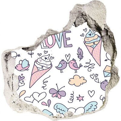 Zelfklevende muursticker 3D gat Zoete dromen in pastelkleuren