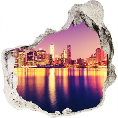 3D wandsticker gat in de muur New York bij zonsondergang