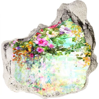 Zelfklevende muursticker 3D gat Een bloemenparadijs achter de muur.