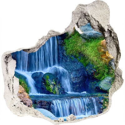 Zelfklevende muursticker 3D gat Een waterval in een groene omgeving