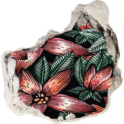 Zelfklevende muursticker 3D gat Een bloemenpatroon tegen een beschadigde muur.