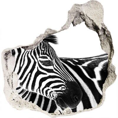 3D muursticker effect gat in de muur Zebra in een gat in de muur