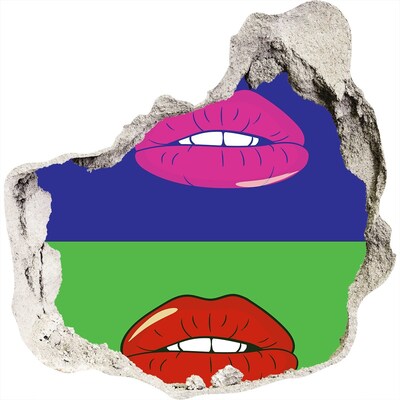 3D wandsticker gat in de muur Lippen in regenboogkleuren
