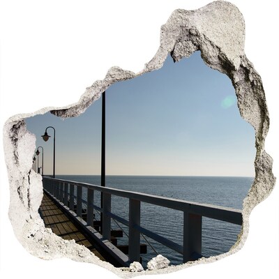 Zelfklevende muursticker 3D gat Uitzicht op zee vanaf de pier