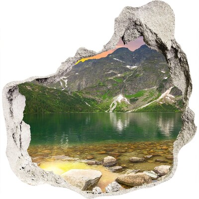 3D wandsticker gat in de muur Berglandschap aan het meer
