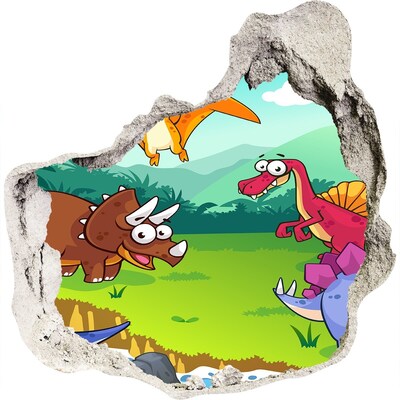 Zelfklevende muursticker 3D gat Dinosaurussen in een prehistorisch landschap