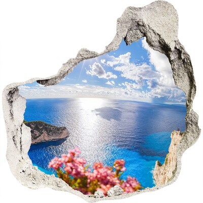 3D muursticker effect gat in de muur Uitzicht vanaf de klif boven de zee