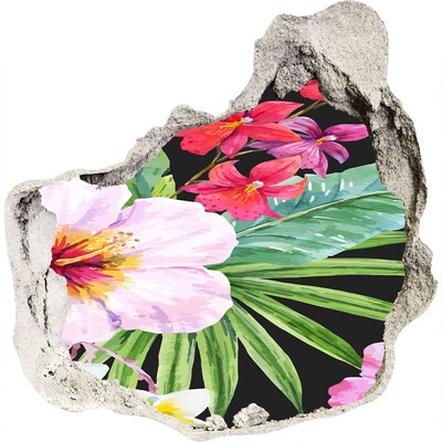 Zelfklevende muursticker 3D gat Tropisch paradijs met bloemen