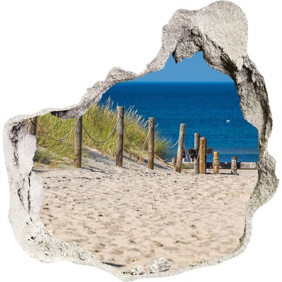 Zelfklevende muursticker 3D gat Tropisch strand met uitzicht op zee