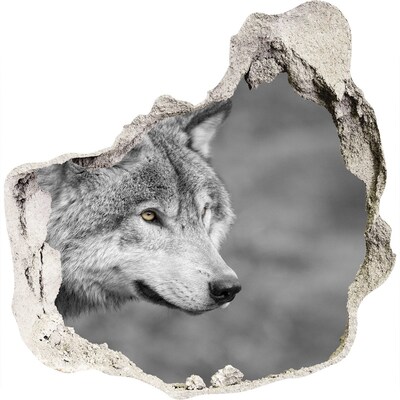 Zelfklevende muursticker 3D gat Wolf in een gat in de muur