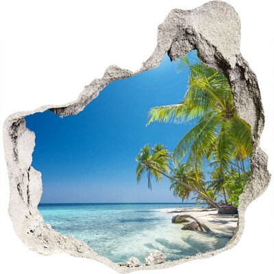 3D wandsticker gat in de muur Tropisch strand met palmbomen