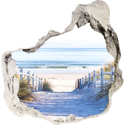 Zelfklevende muursticker 3D gat Mysterieus strand aan de oceaan