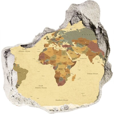 3D wandsticker gat in de muur Kaart van Afrika in retrostijl