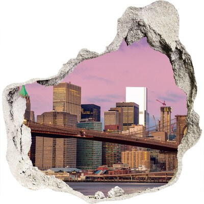 Zelfklevende muursticker 3D gat Uitzicht op de Brooklyn Bridge in New York.
