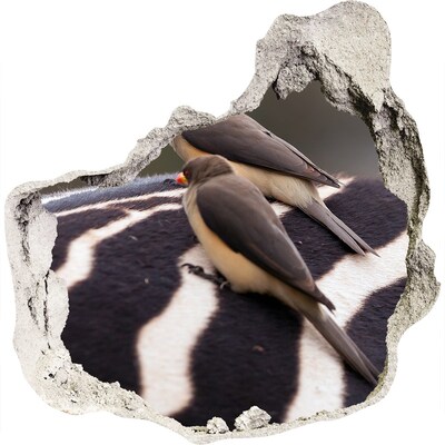 3D wandsticker gat in de muur Vogels op de rug van een zebra
