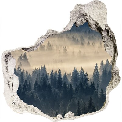 Zelfklevende muursticker 3D gat Verzonken bos in de mist