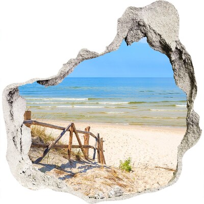 Zelfklevende muursticker 3D gat Uitzicht op het strand aan zee.
