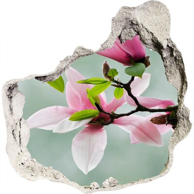 3D muursticker effect gat in de muur Magnoliabloemen in een beschadigde muur