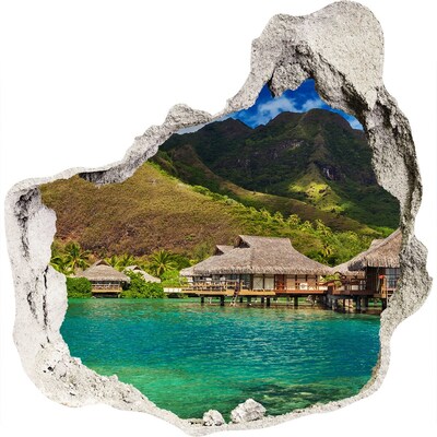 3D muursticker effect gat in de muur Een tropische oase te midden van de bergen