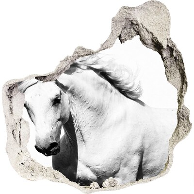 3D muursticker effect gat in de muur Wit paard in een gat in de muur