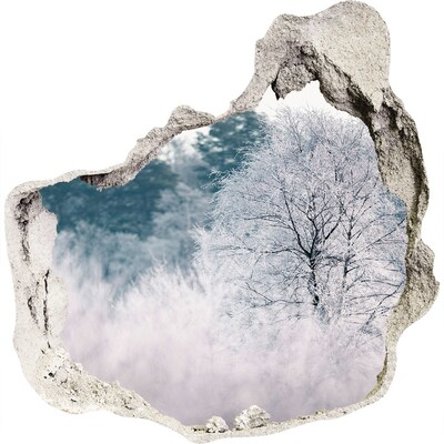 3D muursticker effect gat in de muur Winterlandschap achter het gat in de muur