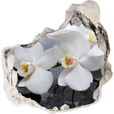 3D muursticker effect gat in de muur Orchideeën in beton