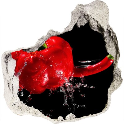 Zelfklevende muursticker 3D gat Rode paprika in actie