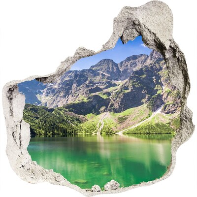 3D wandsticker gat in de muur Berglandschap aan het meer