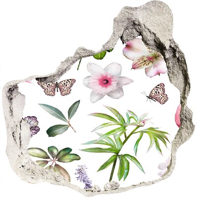 Zelfklevende muursticker 3D gat Een bloemenparadijs achter de muur.
