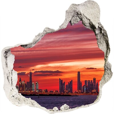 3D wandsticker gat in de muur Zonsondergang boven Dubai