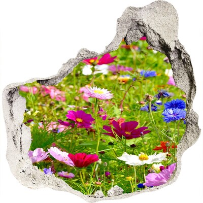 Zelfklevende muursticker 3D gat Een bloemenparadijs achter de muur.