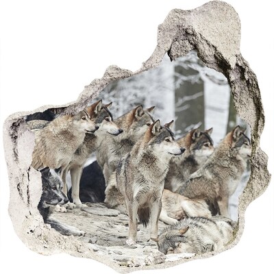 Zelfklevende muursticker 3D gat Wolven in hun natuurlijke leefomgeving