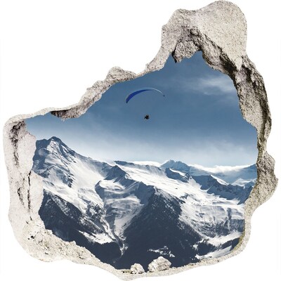 3D wandsticker gat in de muur Berglandschap met een paraglider