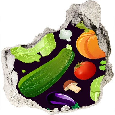3D muursticker effect gat in de muur Fruit en groenten in een gat in de muur