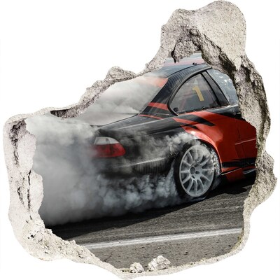 3D muursticker effect gat in de muur Raceauto in actie