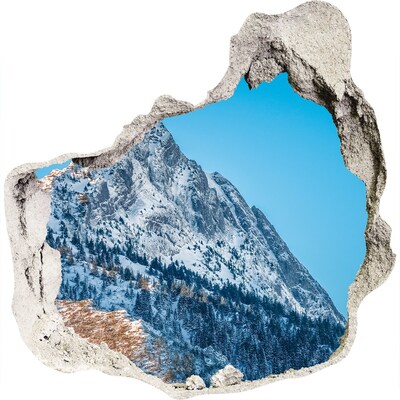 Zelfklevende muursticker 3D gat Berglandschap achter het gat in de muur