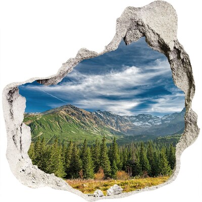 3D wandsticker gat in de muur Berglandschap met bos
