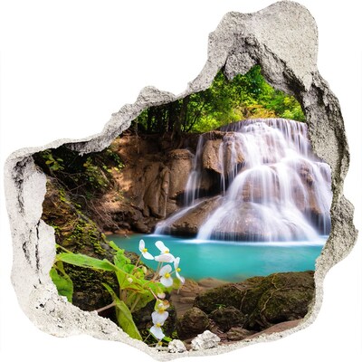 Zelfklevende muursticker 3D gat Waterval in de jungle