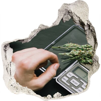 3D wandsticker gat in de muur Gewicht met marihuana