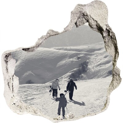 3D muursticker effect gat in de muur Winters berglandschap