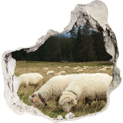 3D wandsticker gat in de muur Schapen in de wei