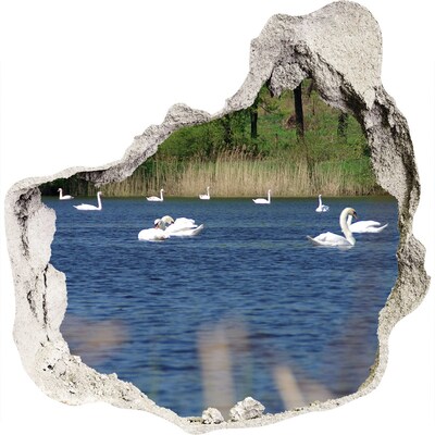 Zelfklevende muursticker 3D gat Meer met zwanen
